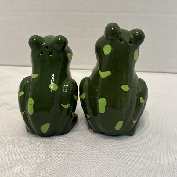 Vintage Frog Salt & Pepper Shakers Ceramic Green Yellow White Toads - Picture 4 of 8